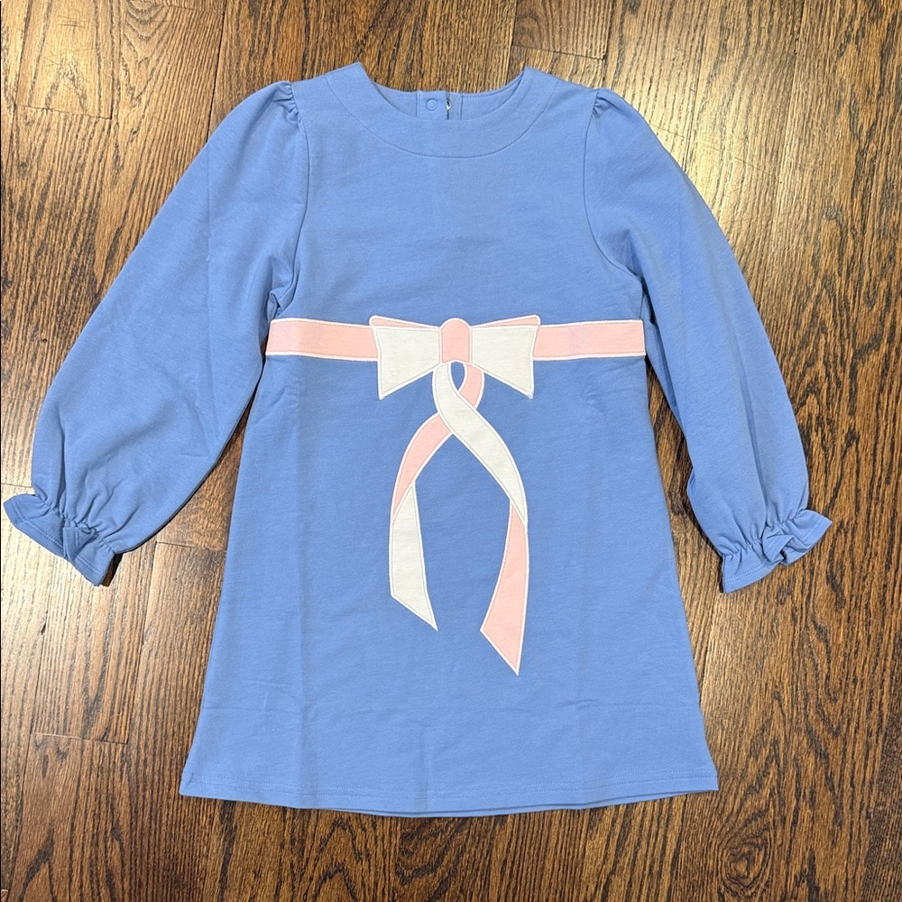 The Beaufort Bonnet Eliza's Long Sleeve Dress Barbados Blue w/ Pink White Bow 7